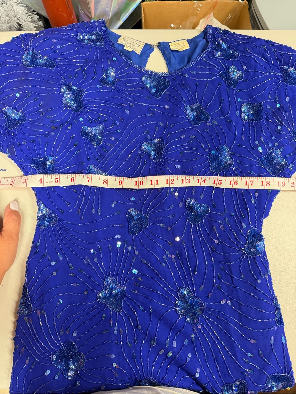 Stenay Vintage Royal Blue Sequin Beaded Tassel Cocktail Dress 100% Silk - Picture 14 of 15